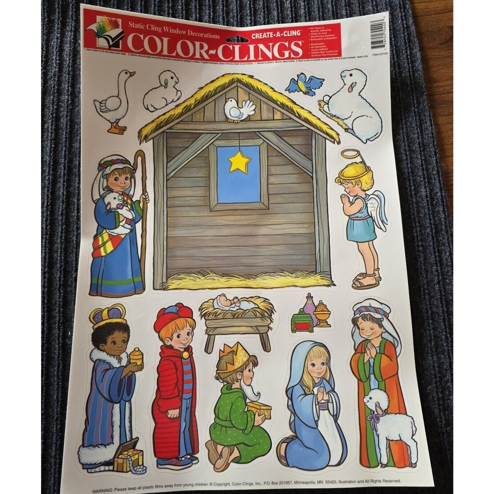 Christmas Nativity Scene‎ Color Static Clings Art Window Decals USA Vintage New